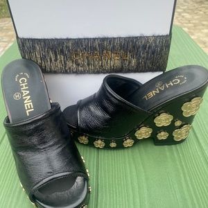 Authentic Camilla Black Chanel Wedges 36.5